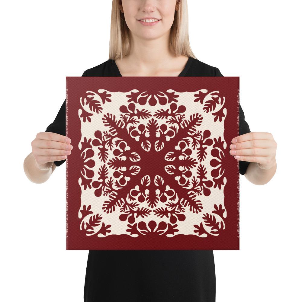 Hawaiian Quilt Tradition Red Canvas 16x16 Canvas Red - Polynesian Pride
