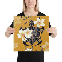 Turtle Poly Tribal Plumeria Yellow Canvas 16x16 Canvas Yellow - Polynesian Pride