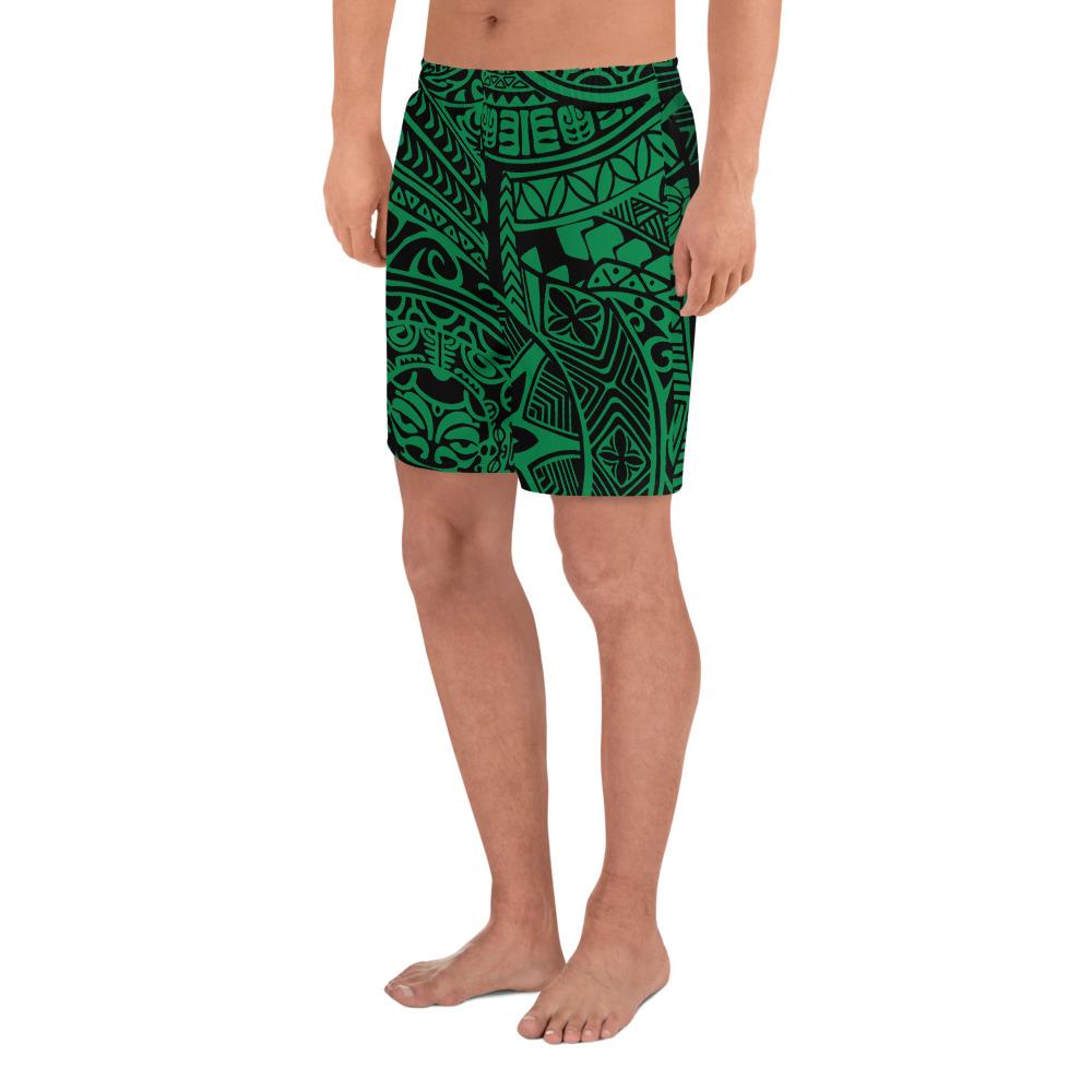 Polynesian Hawaiian Style Tribal Tattoo Green Men's Athletic Long Shorts - Polynesian Pride