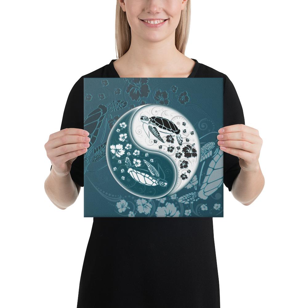 Yinyang Turtle Hibiscus Canvas 12x12 Canvas White - Polynesian Pride