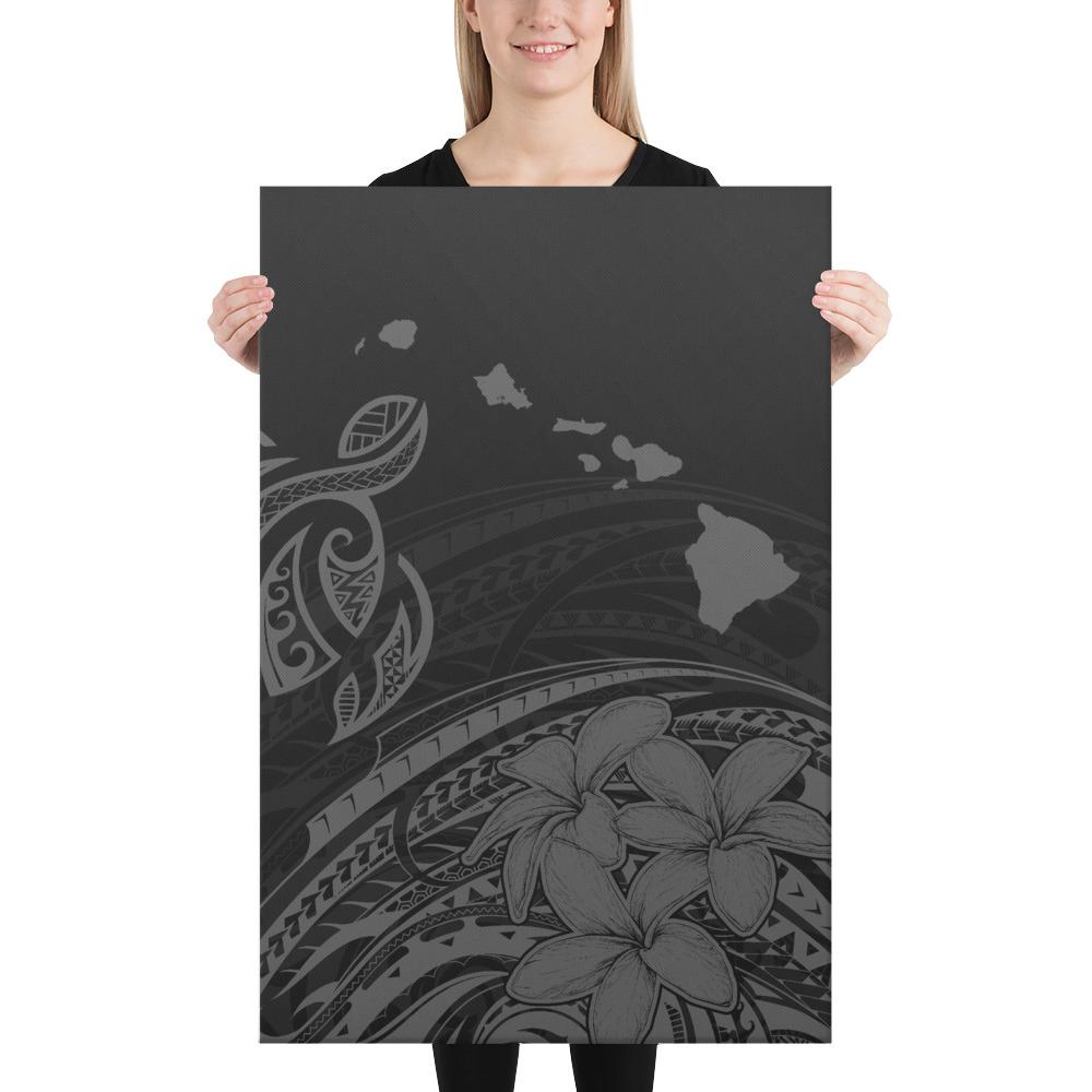 Hawaii Turtle Polynesian Map Plumeria Gray Canvas 24x36 Canvas Gray - Polynesian Pride
