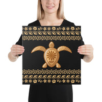 Hawaii Traditional Turtle Pattern Canvas 16x16 Canvas White - Polynesian Pride