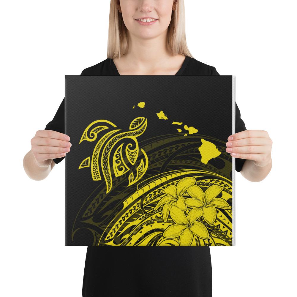 Hawaii Turtle Polynesian Map Plumeria Yellow Canvas 16x16 Canvas Yellow - Polynesian Pride