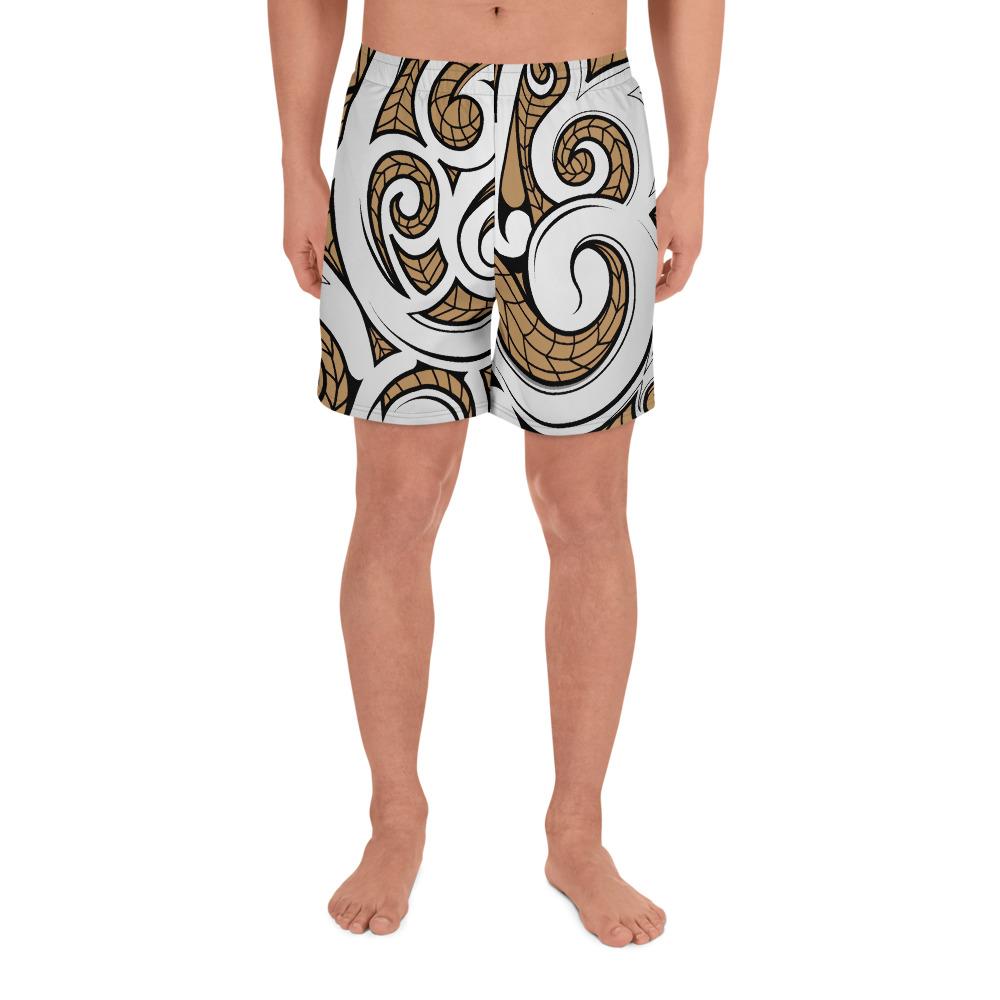 Polynesian Maori Ethnic Ornament Gold Men's Athletic Long Shorts Art - Polynesian Pride