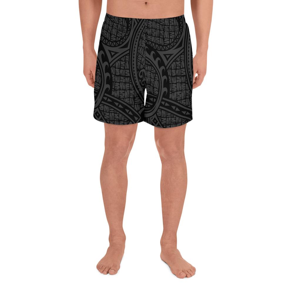 Polynesian Maori Lauhala Gray Men's Athletic Long Shorts Art - Polynesian Pride