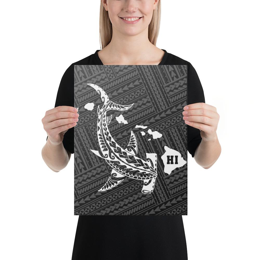 Hawaiian Map Hammerhead Shark Polynesian Canvas White 12x16 Canvas White - Polynesian Pride