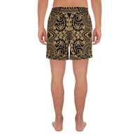 Polynesian Kakau Turtle Gold Men's Athletic Long Shorts - Polynesian Pride