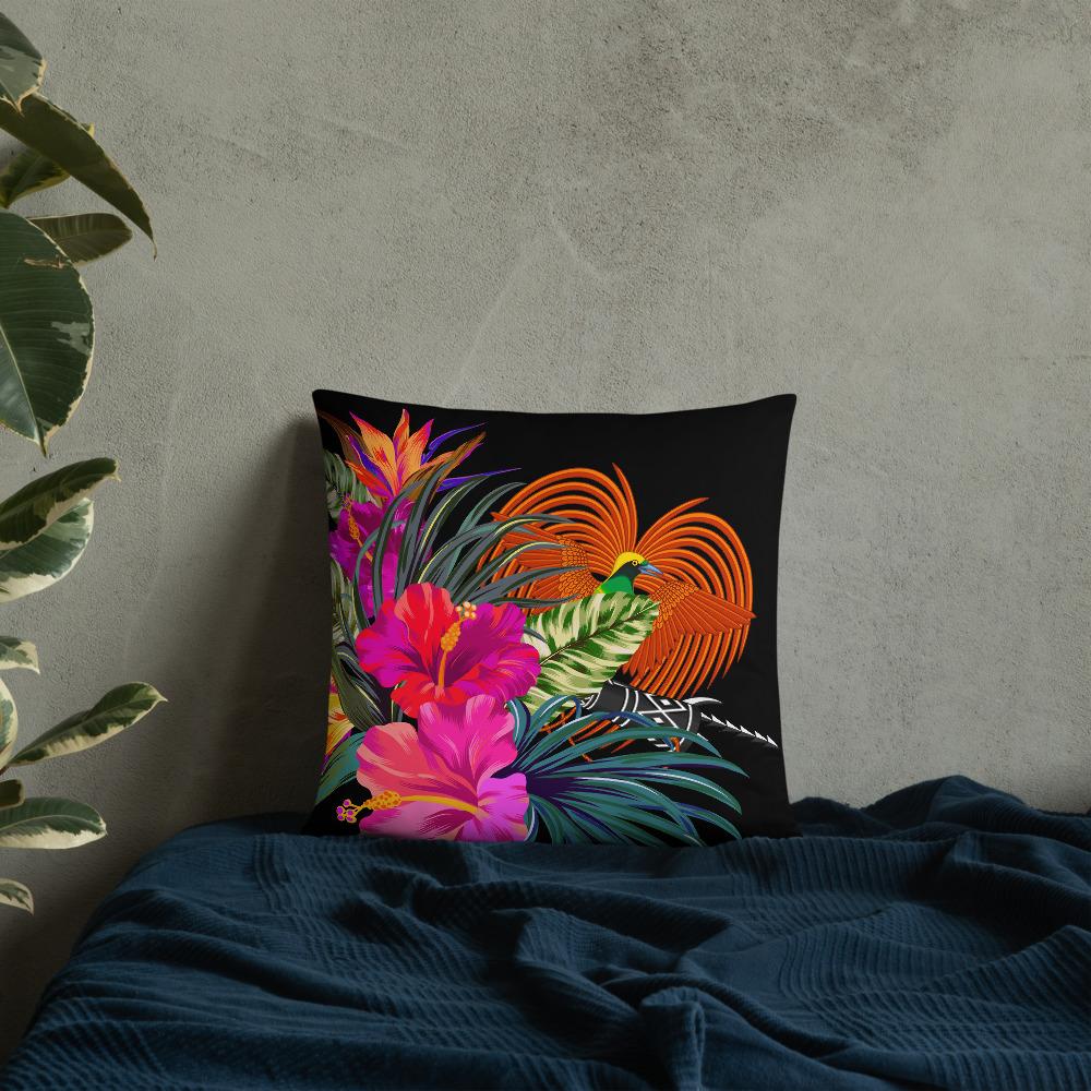 Papua New Guinea Polynesian Basic Pillow - Tropical Bouquet Pillow 18×18 Black - Polynesian Pride