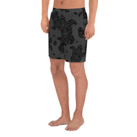 Polynesian Turtle Palm And Sea Pebbles Gray Men's Athletic Long Shorts - Polynesian Pride
