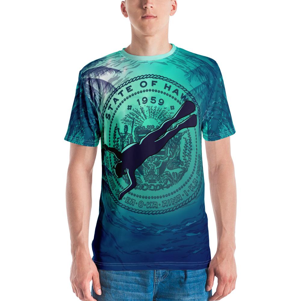 Hawaii Dive Coat of Arm Mens T Shirt Unisex Blue - Polynesian Pride