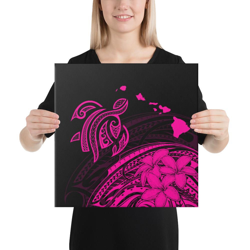 Hawaii Turtle Polynesian Map Plumeria Pink Canvas 16x16 Canvas Pink - Polynesian Pride