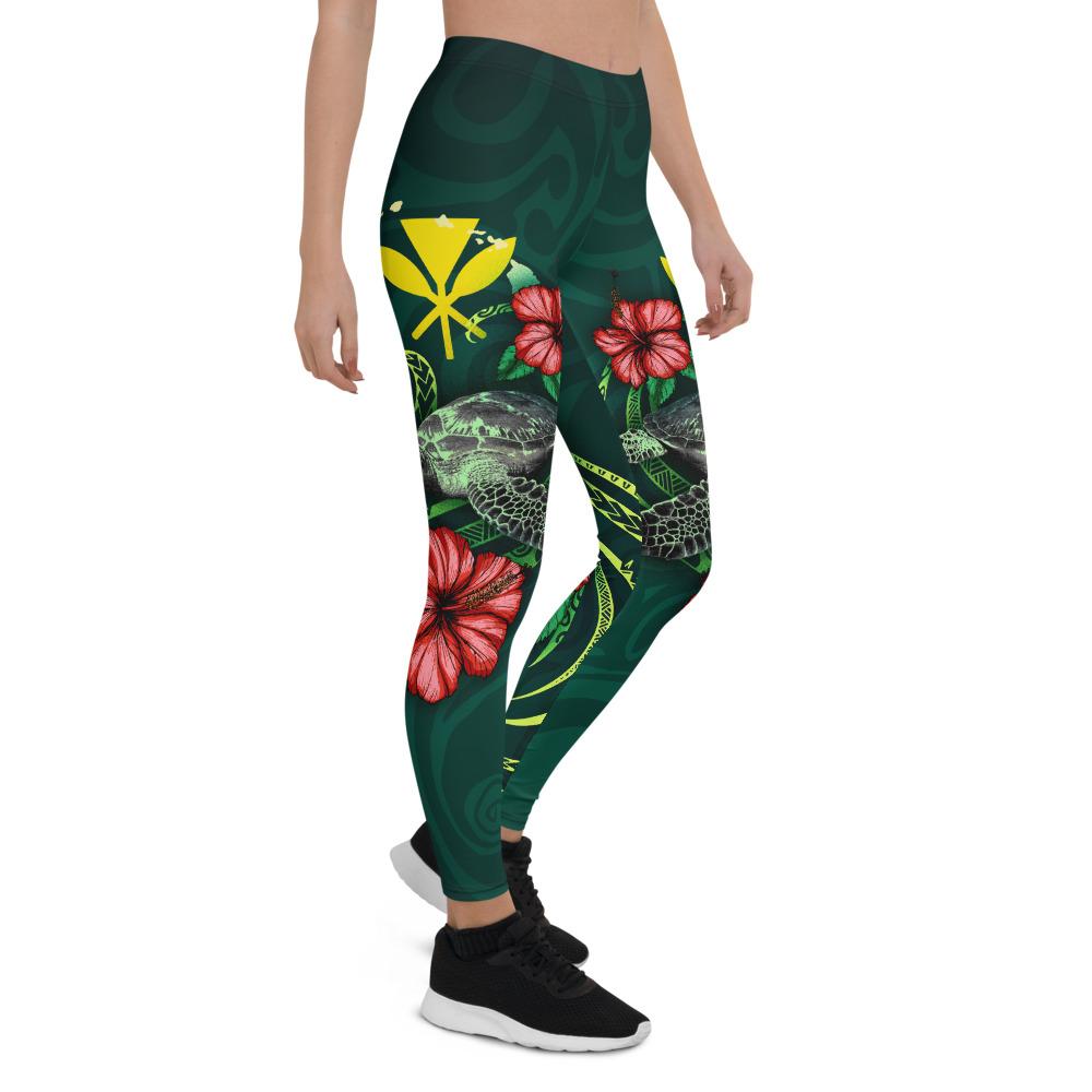 Hawaii Polynesian Leggings - Green Turtle Hibiscus - Polynesian Pride