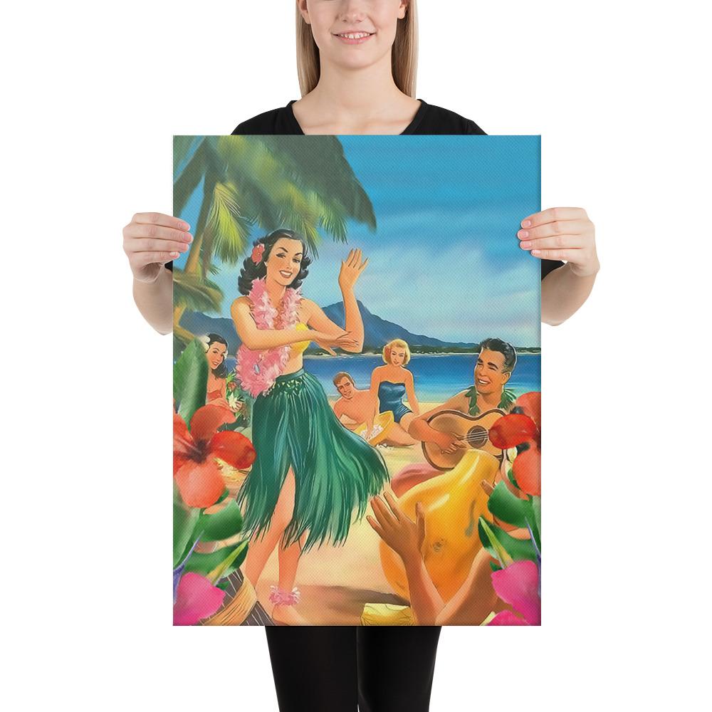 Hula Dance On Beach Canvas 18x24 Canvas White - Polynesian Pride