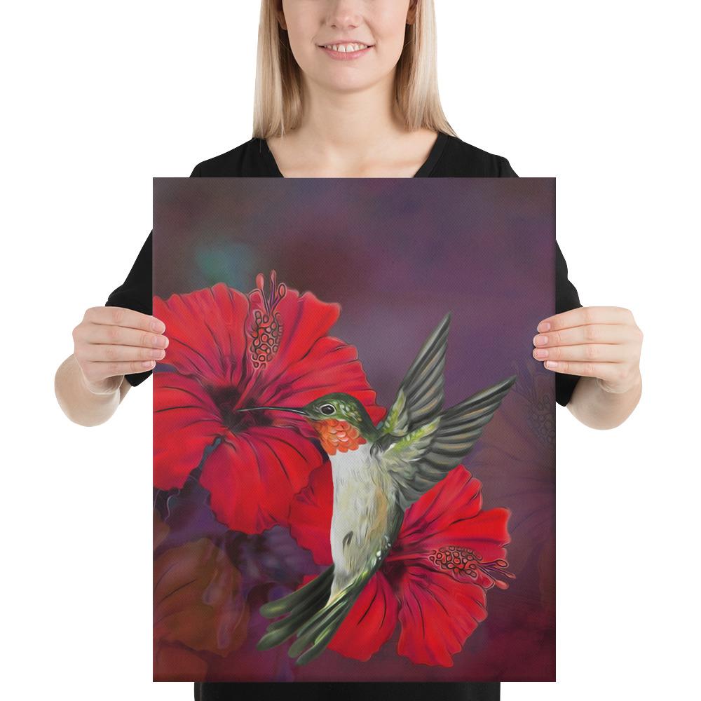 Hibiscus Hummingbird Canvas 16x20 Canvas White - Polynesian Pride