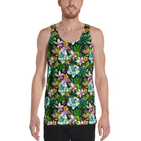 Animals And Tropical Flowers AH - J6 - Hawaii Men's Tank Top AH White - Polynesian Pride