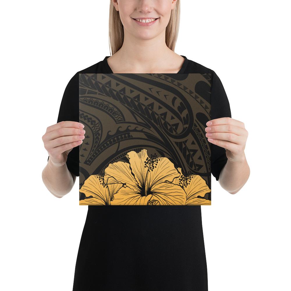 Royal Hibiscus Polynesian Tribal Golden Canvas 12x12 Canvas Gold - Polynesian Pride