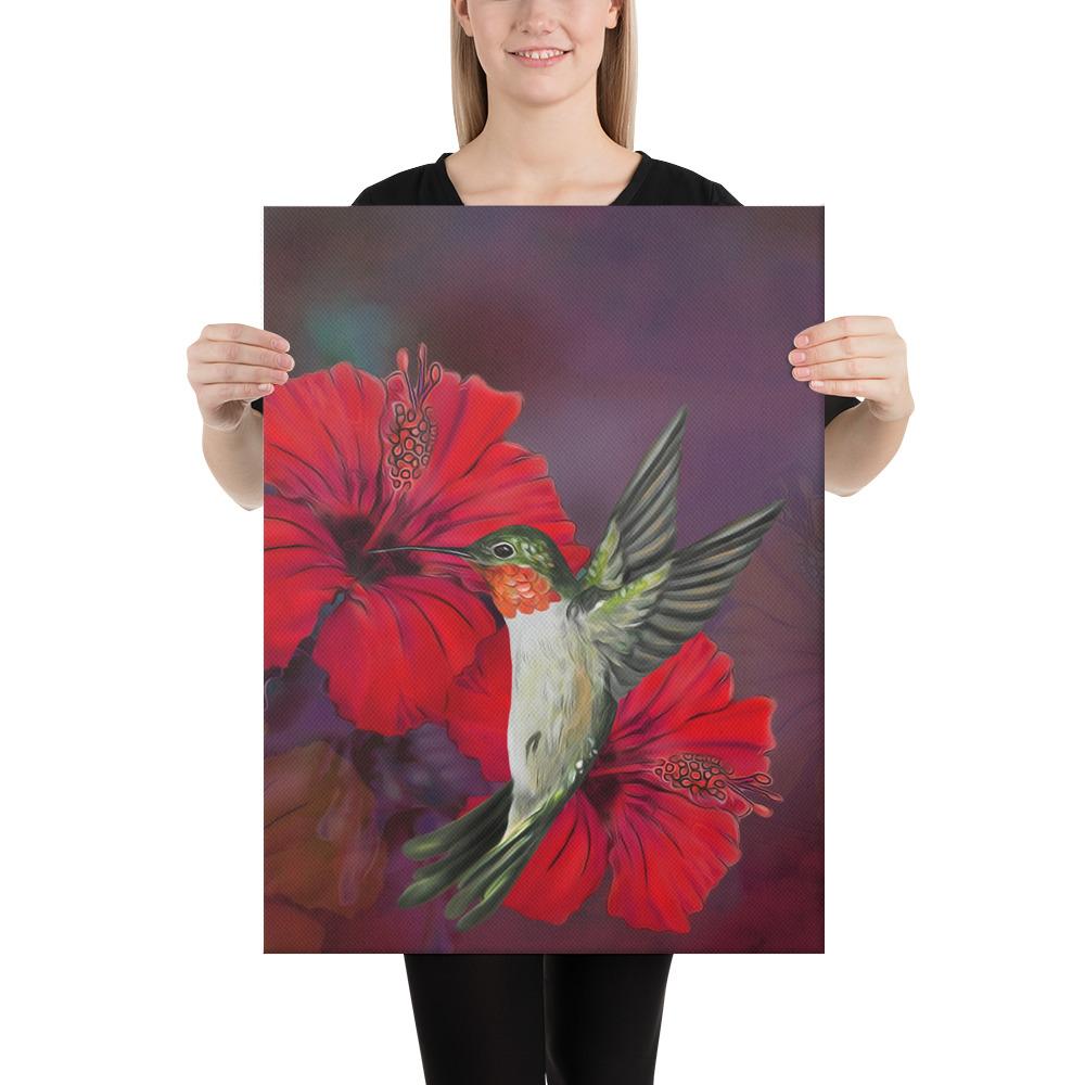 Hibiscus Hummingbird Canvas 18x24 Canvas White - Polynesian Pride