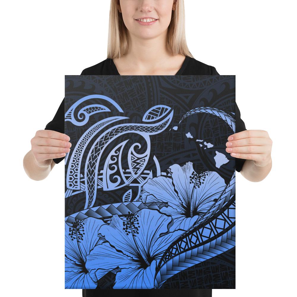 Hawaii Turtle Map Polynesian Blue Canvas 16x20 Canvas Blue - Polynesian Pride