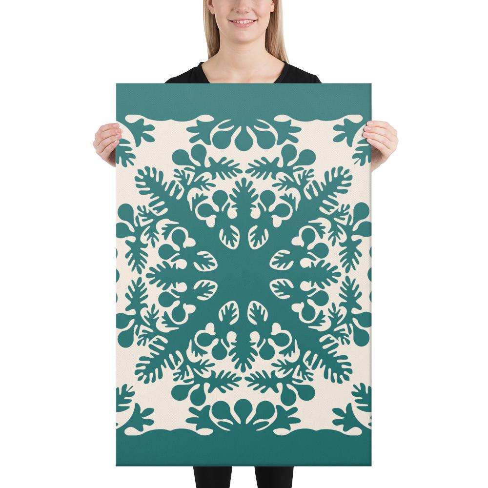 Hawaiian Quilt Tradition Turquoise Canvas 24x36 Canvas Turquoise - Polynesian Pride