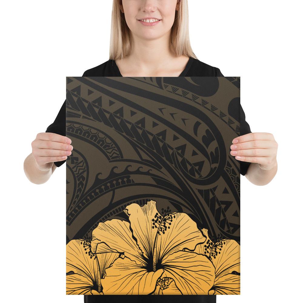 Royal Hibiscus Polynesian Tribal Golden Canvas 16x20 Canvas Gold - Polynesian Pride