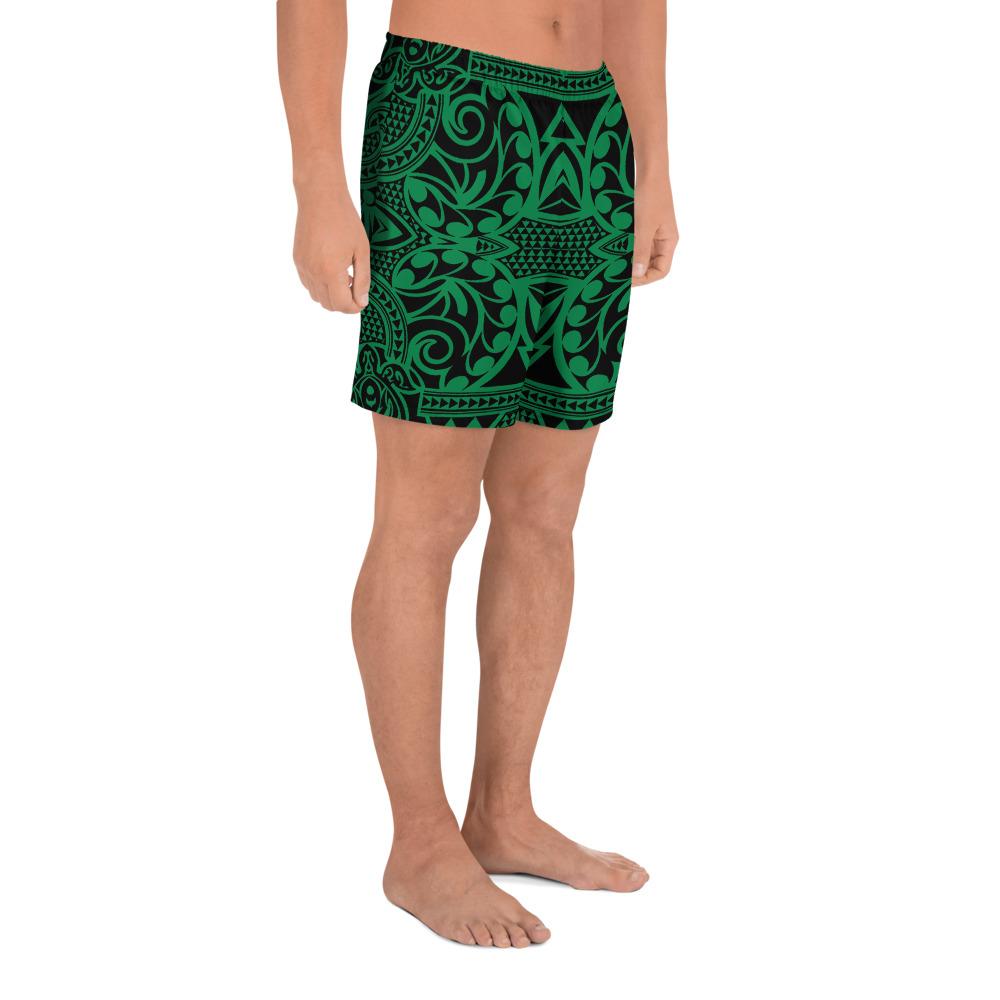 Polynesian Kakau Turtle Green Men's Athletic Long Shorts - Polynesian Pride