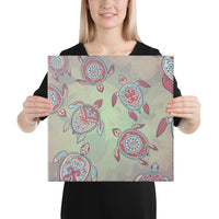 Turtle Colorful Hibiscus Backgorund Canvas 16x16 Canvas White - Polynesian Pride