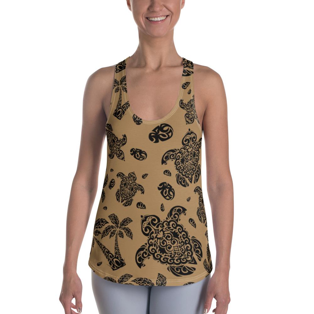 Polynesian Turtle Palm And Sea Pebbles Gold Hawaii Women's Racerback Tank Top Art - Polynesian Pride