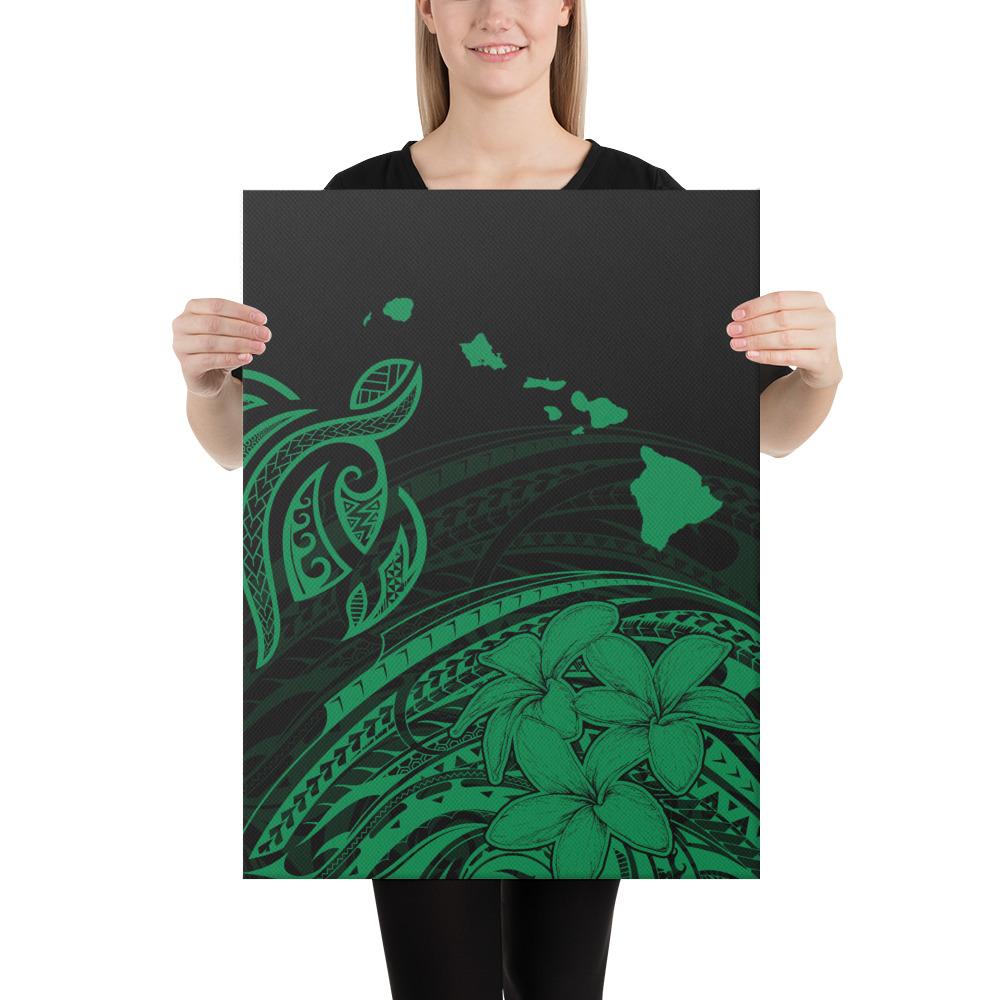 Hawaii Turtle Polynesian Map Plumeria Green Canvas 18x24 Canvas Green - Polynesian Pride
