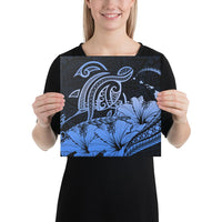 Hawaii Turtle Map Polynesian Blue Canvas 12x12 Canvas Blue - Polynesian Pride