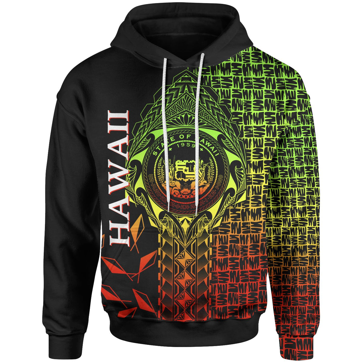 Hawaii Hoodie Seal Rocket Style (Reggae) Unisex Black - Polynesian Pride