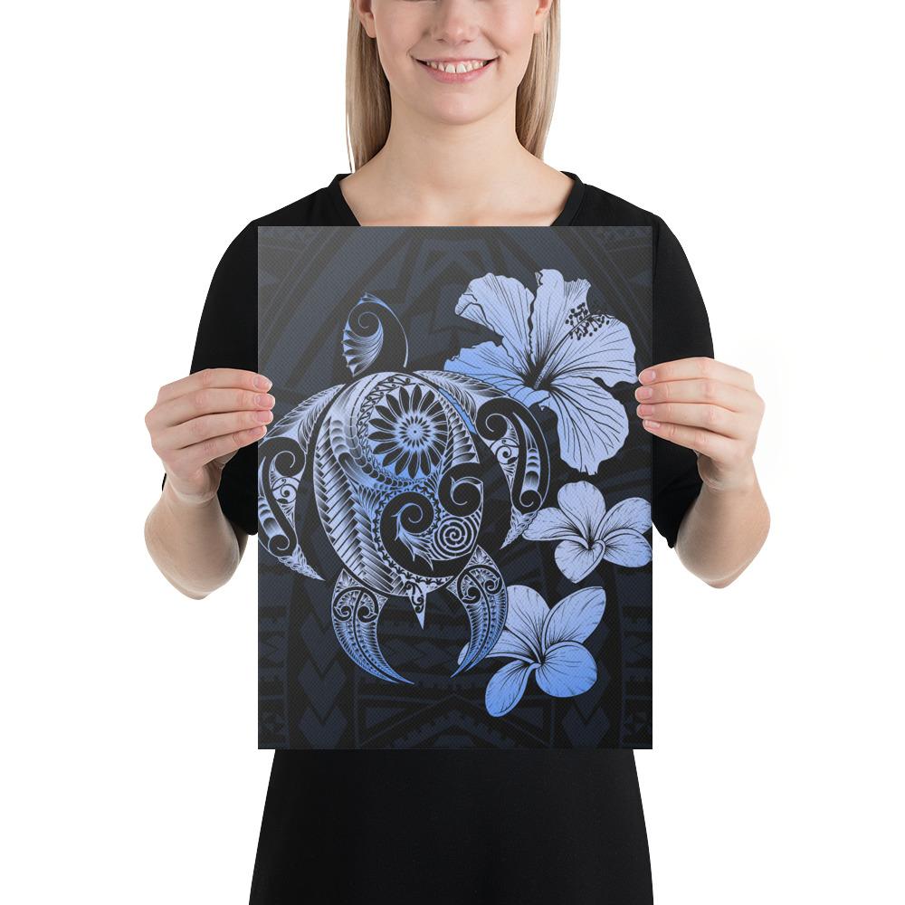 Hibiscus Plumeria Mix Polynesian Turtle Blue Canvas 12x16 Canvas Blue - Polynesian Pride