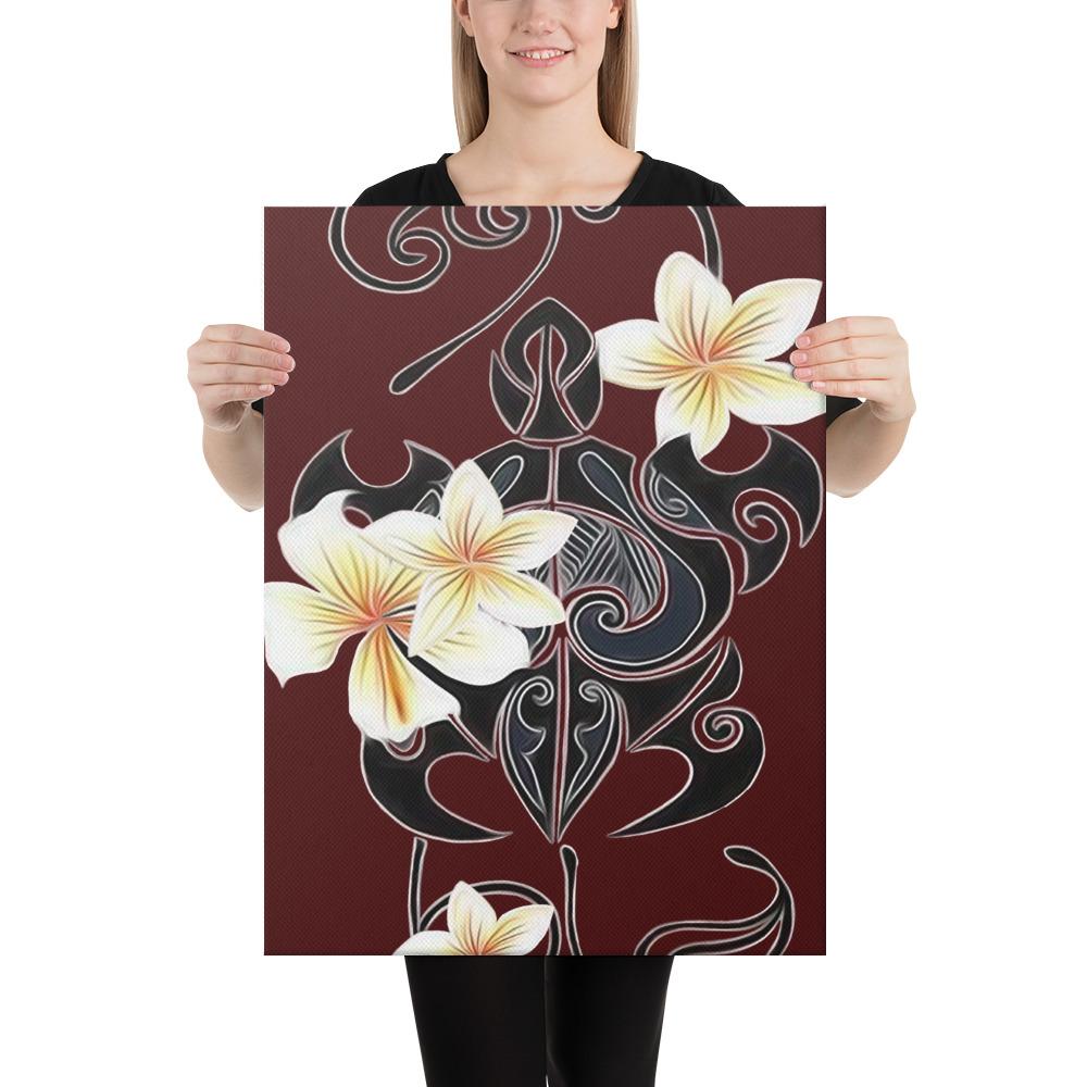 Turtle Polynesian Trinal Plumeria Red Canvas 18x24 Canvas Red - Polynesian Pride