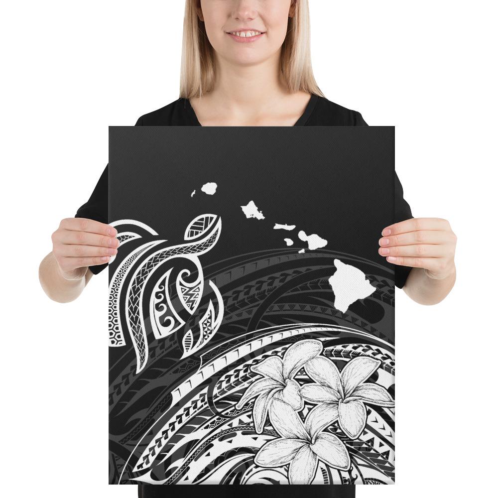 Hawaii Turtle Polynesian Map Plumeria White Canvas 16x20 Canvas White - Polynesian Pride