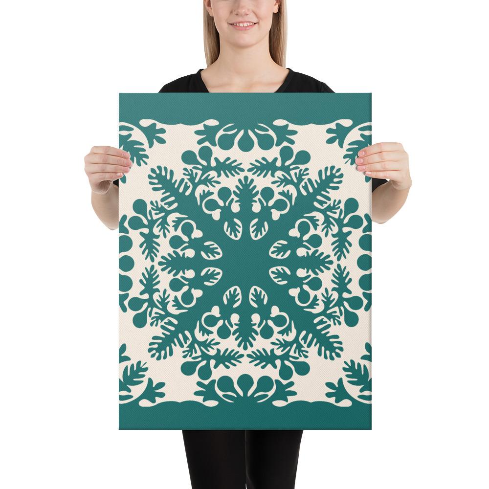 Hawaiian Quilt Tradition Turquoise Canvas 18x24 Canvas Turquoise - Polynesian Pride