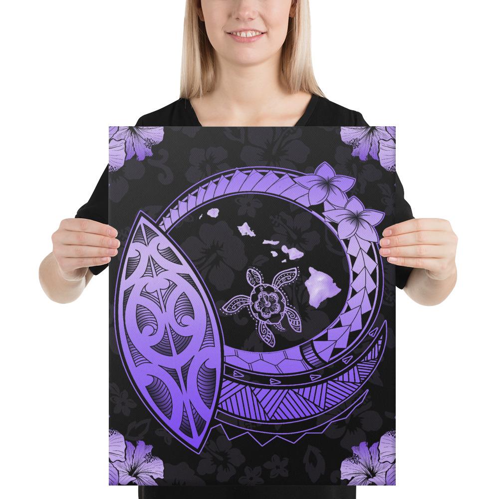 Hawaii Turtle Hibiscus Map Polynesian Violet Canvas 16x20 Canvas Violet - Polynesian Pride