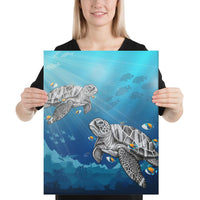 Turtle And Humuhumunukunukuapua'a Canvas 16x20 Canvas White - Polynesian Pride