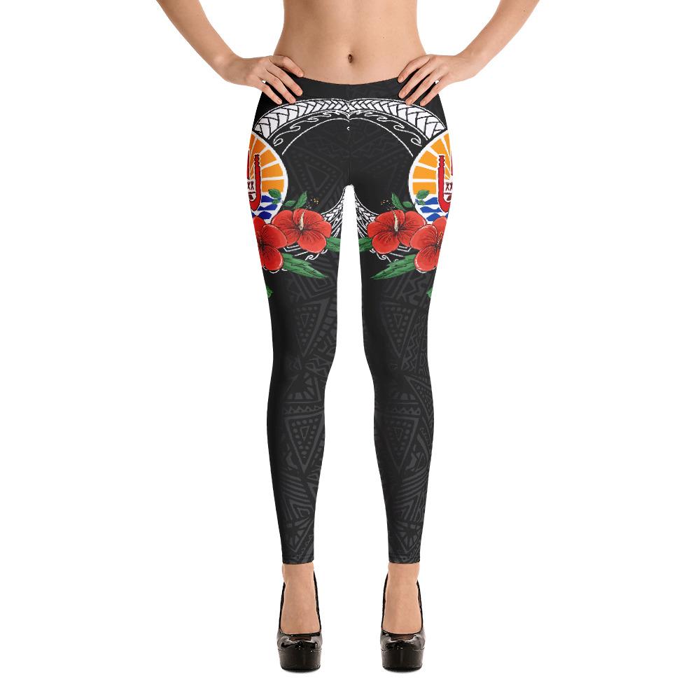Tahiti Polynesian Leggings - Hibiscus Coat of Arm Black - Polynesian Pride