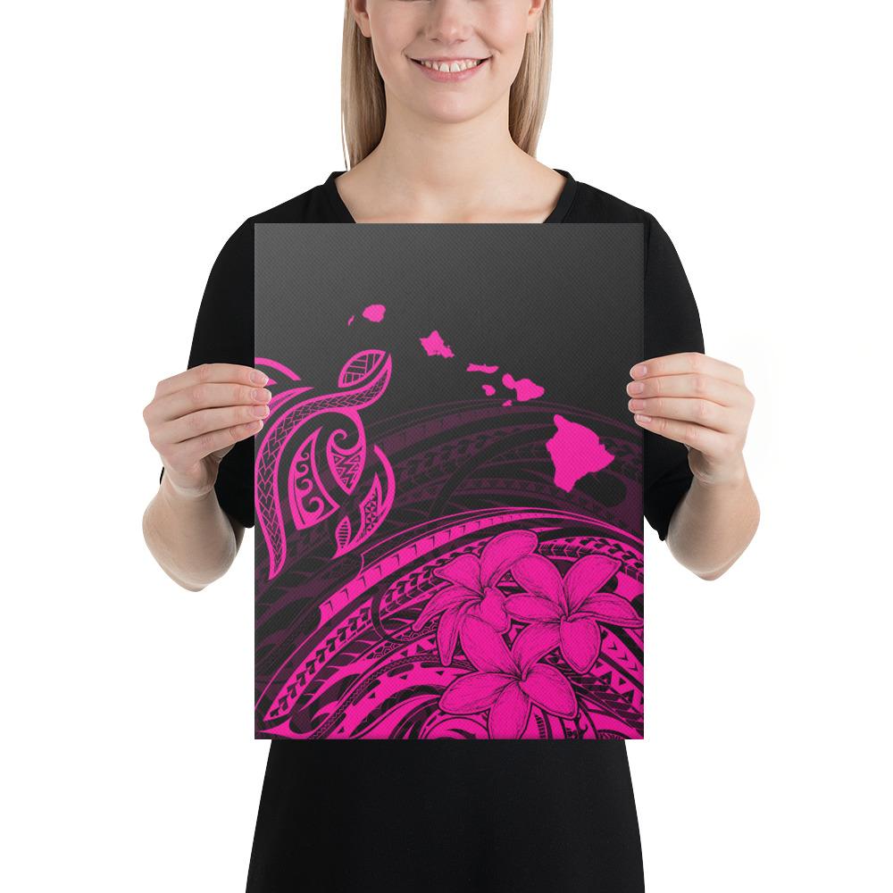 Hawaii Turtle Polynesian Map Plumeria Pink Canvas 12x16 Canvas Pink - Polynesian Pride
