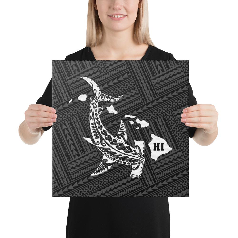Hawaiian Map Hammerhead Shark Polynesian Canvas White 16x16 Canvas White - Polynesian Pride