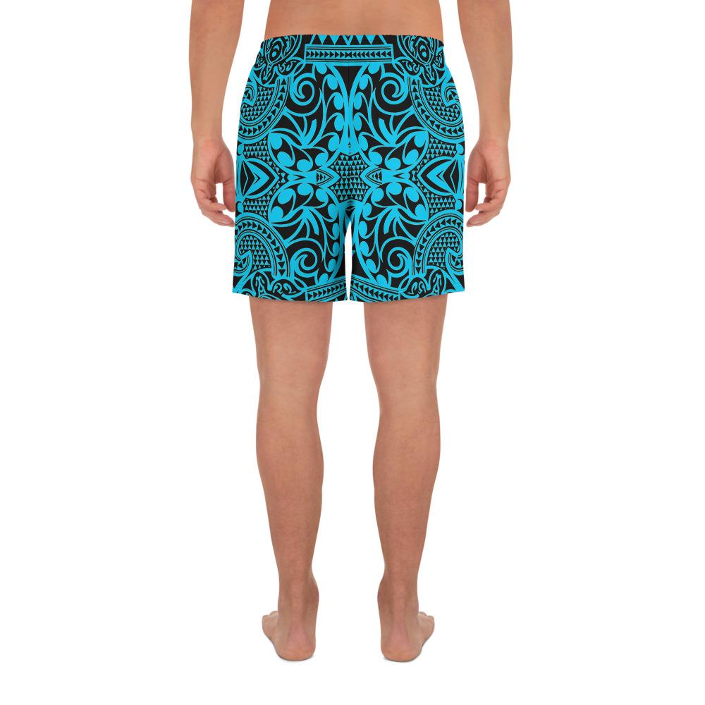 Polynesian Kakau Turtle Blue Men's Athletic Long Shorts - Polynesian Pride