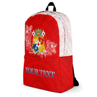 Tonga Backpack - Custom Hibiscus With Coat Of Arms - Polynesian Pride