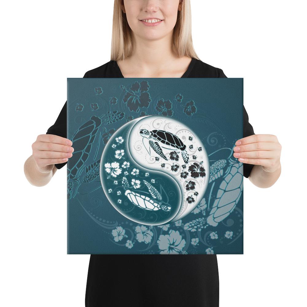 Yinyang Turtle Hibiscus Canvas 16x16 Canvas White - Polynesian Pride