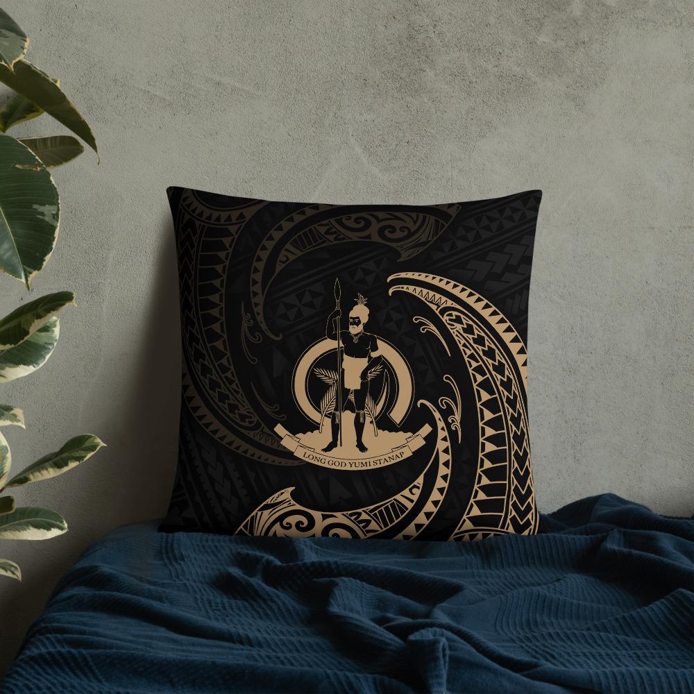 Vanuatu Polynesian Basic Pillow - Gold Tribal Wave Pillow 22×22 Black - Polynesian Pride
