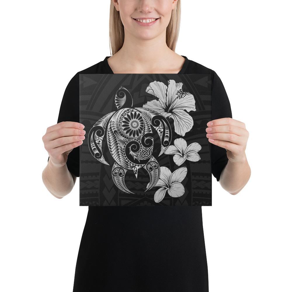 Hibiscus Plumeria Mix Polynesian Turtle Gray Canvas 12x12 Canvas Gray - Polynesian Pride