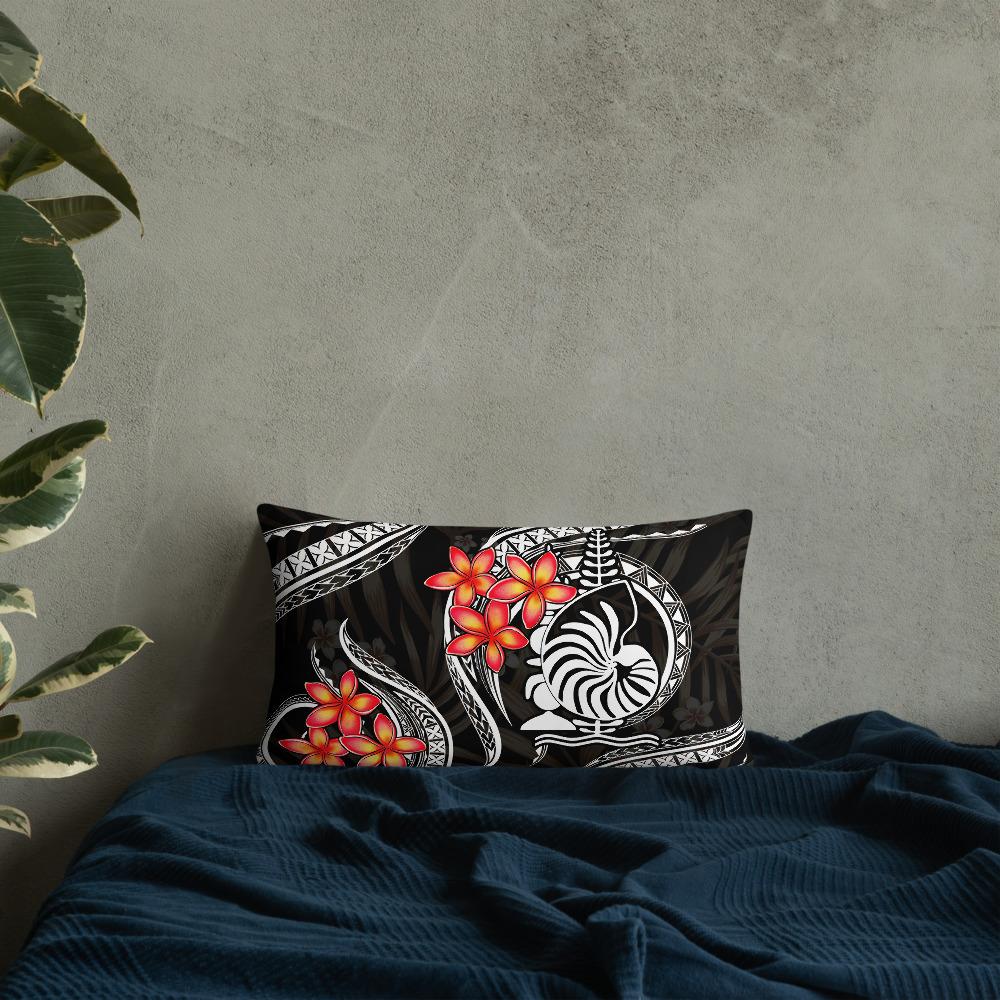 New Caledonia Polynesian Pillow - White Plumeria Pillow 20 x 12 Black - Polynesian Pride