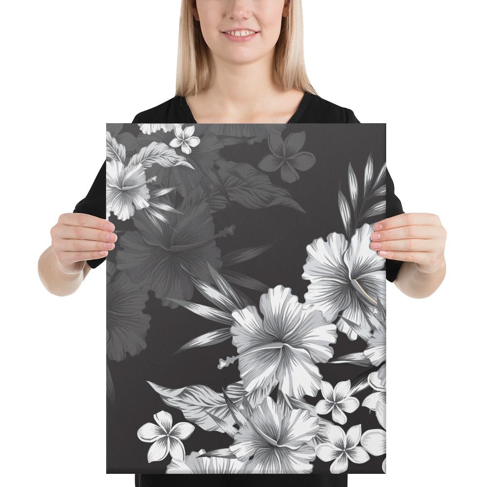 Hibiscus And Plumeria B&W Canvas 16x20 Canvas White - Polynesian Pride