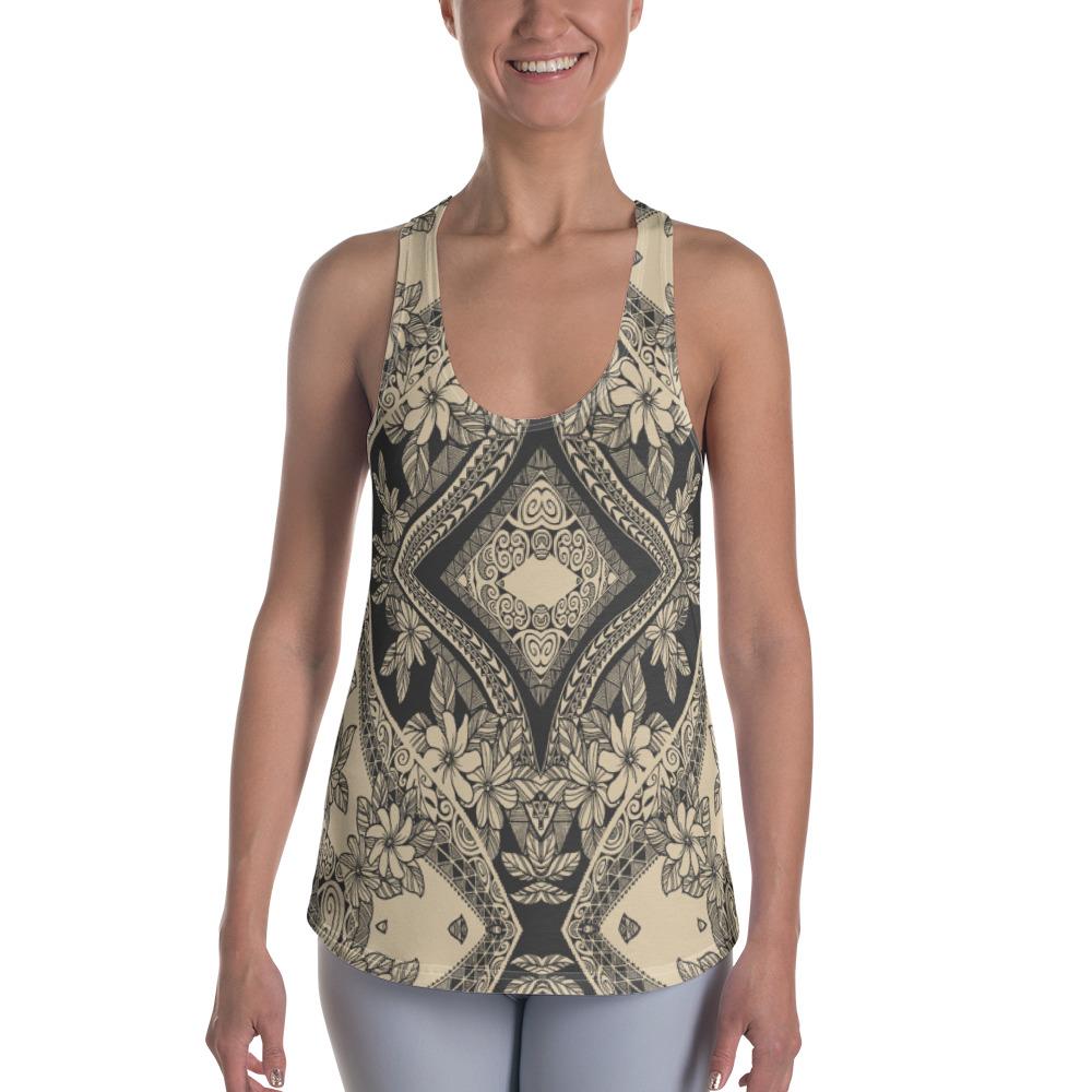 Polynesian Plumeria Mix Gray Hawaii Women's Racerback Tank Top Art - Polynesian Pride