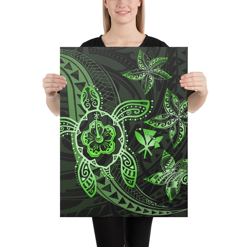 Kanaka Map Hibiscus Plumeria Turtle Art Green Polynesian Canvas 18x24 Canvas Green - Polynesian Pride