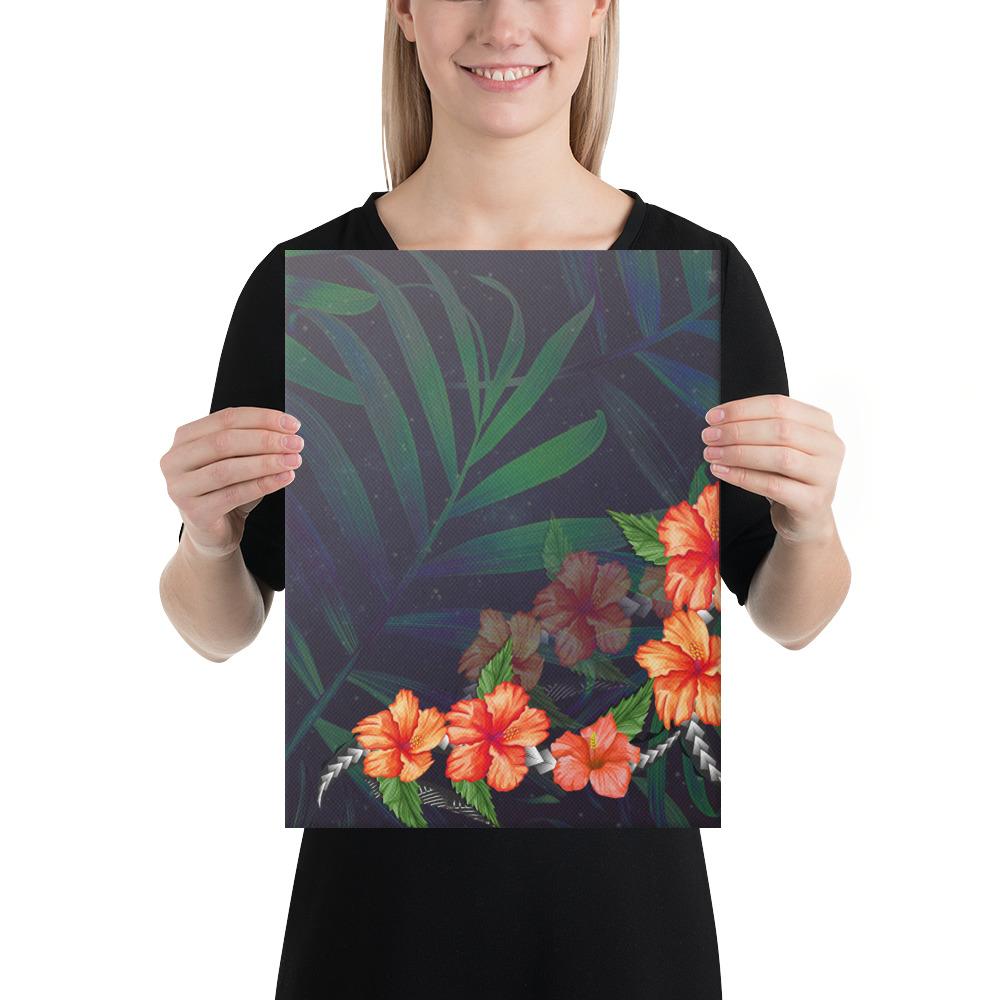Hibiscus Palm Background Canvas 12x16 Canvas White - Polynesian Pride