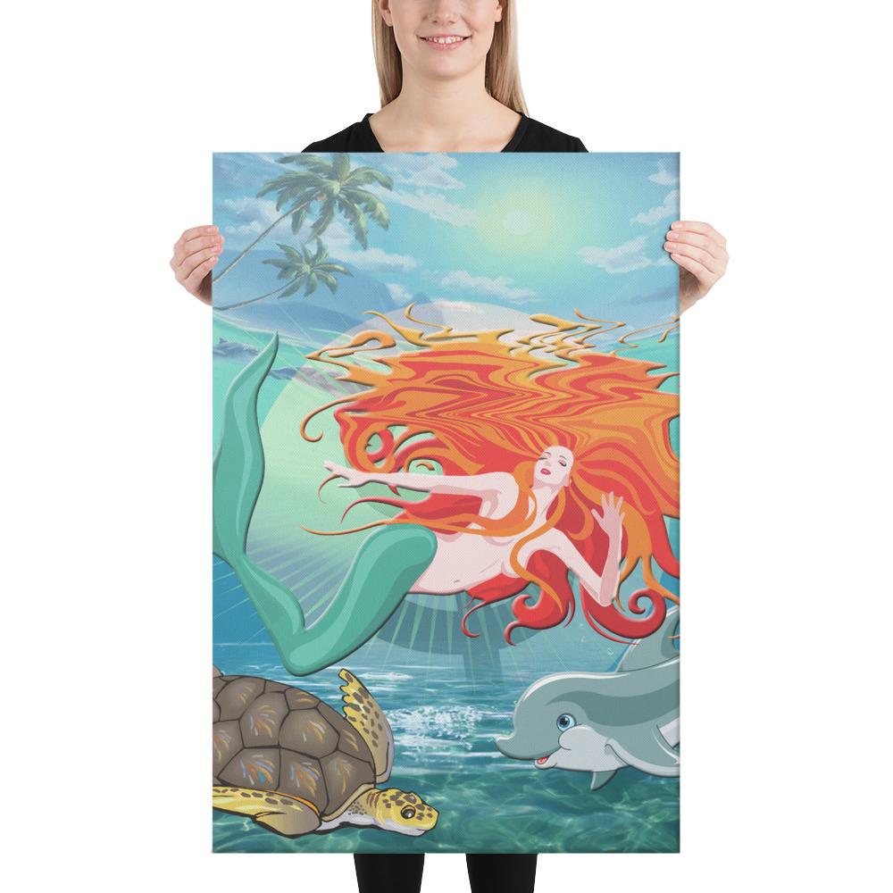 Mermaid And Animal Canvas 24x36 Canvas White - Polynesian Pride